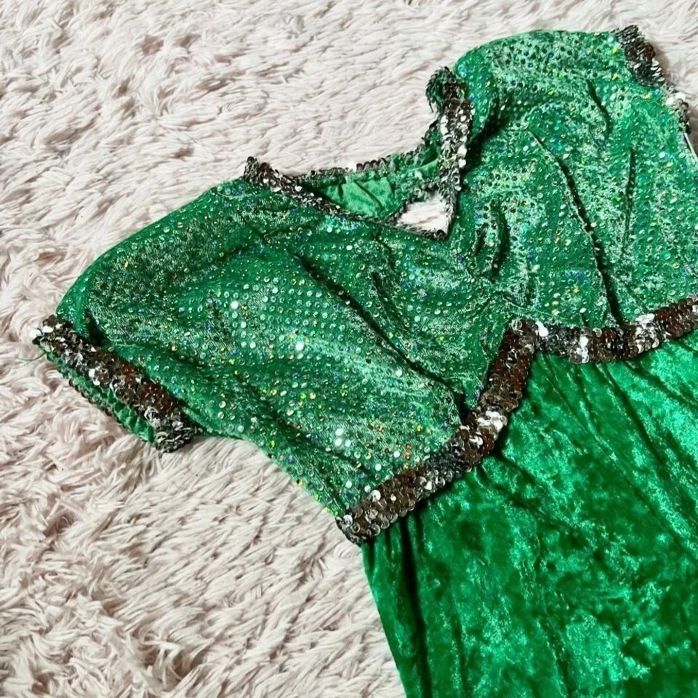 Vintage 80s Velvet Sequins Dance Dress Up Costume Babydoll Romper Womens 14 Glam
